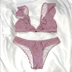 Red stripe bikini set